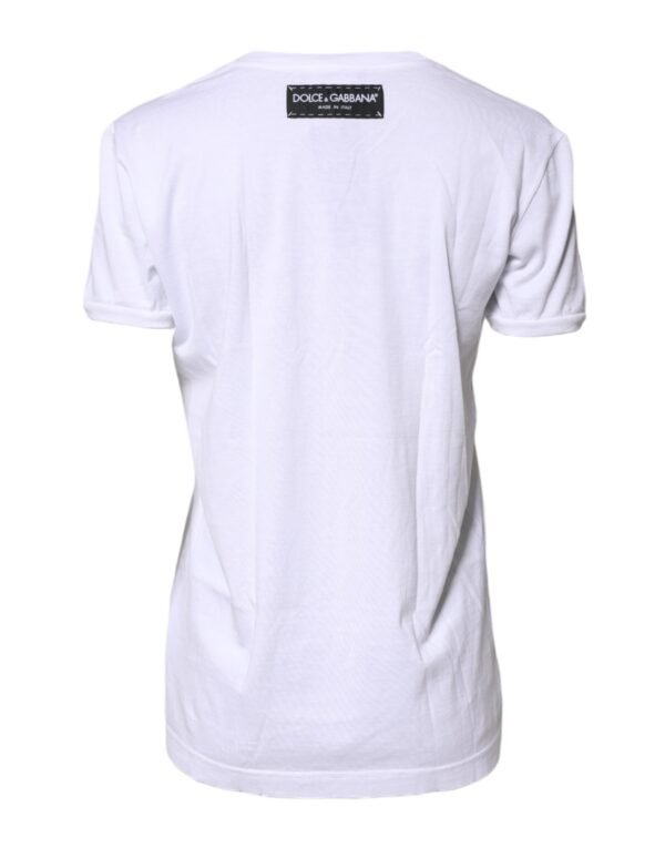 White Printed Cotton Round Neck Top T-shirt