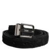 Black Cotton Blend Silver Metal Buckle Belt