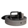 6894717-1.jpeg Gray Leather Silver Tone Metal Buckle Belt