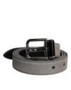 6894717.jpeg Gray Leather Silver Tone Metal Buckle Belt