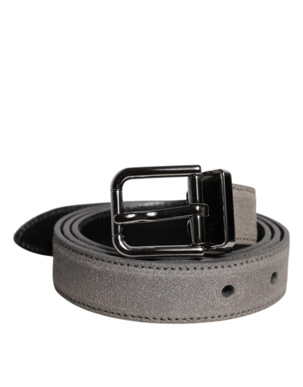 6894717.jpeg Gray Leather Silver Tone Metal Buckle Belt