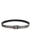 6894718.jpeg Gray Leather Silver Tone Metal Buckle Belt