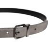 6894719.jpeg Gray Leather Silver Tone Metal Buckle Belt