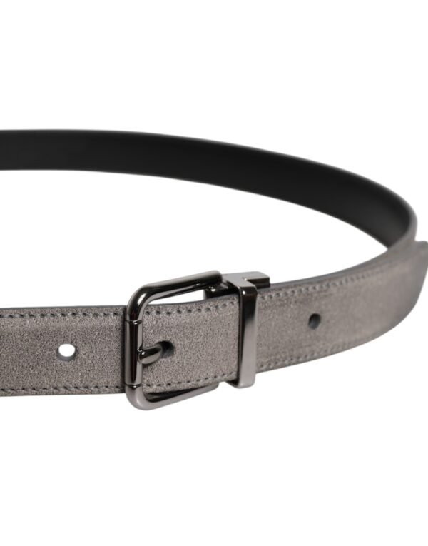 6894719.jpeg Gray Leather Silver Tone Metal Buckle Belt