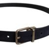 Black Goat Leather Metal Buckle Classic Belt