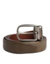 6896324.jpeg Brown Leather Classic Metal Logo Buckle Belt
