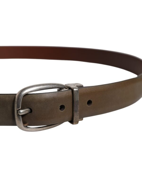 Brown Leather Classic Metal Logo Buckle Belt