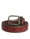 6896370.jpeg Burgundy Leather Metal Logo Buckle Belt