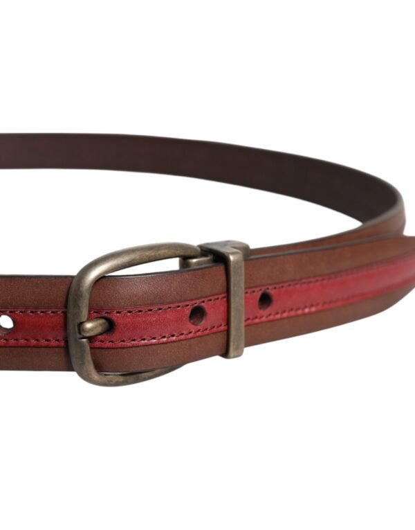 6896372.jpeg Burgundy Leather Metal Logo Buckle Belt