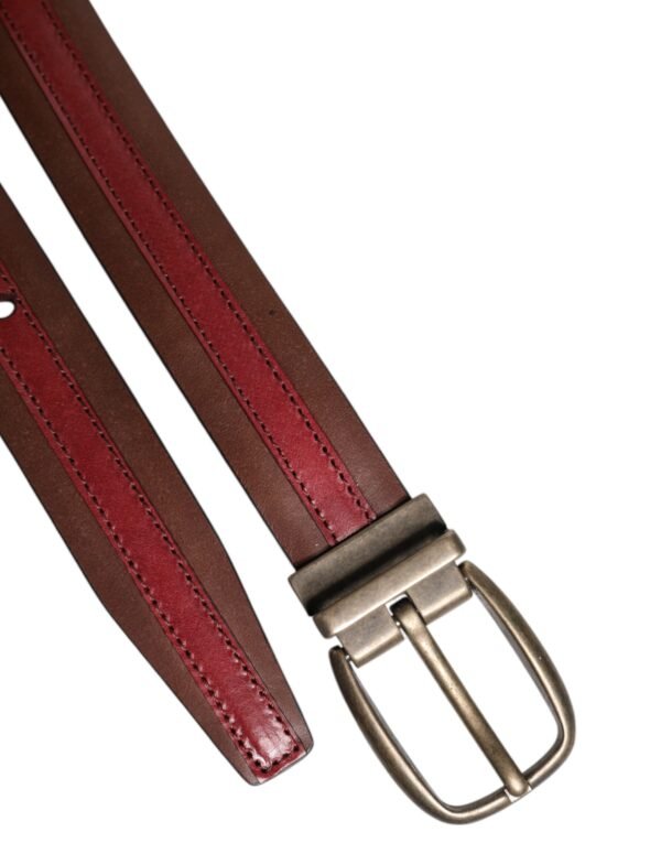 6896375.jpeg Burgundy Leather Metal Logo Buckle Belt