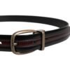Black Burgundy Calfskin Metal Logo Buckle Belt