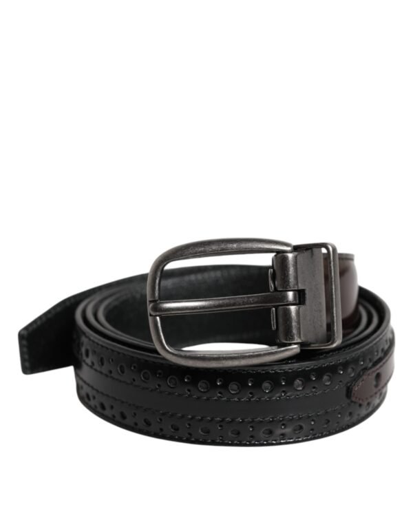 6896521.jpeg Black Brown Leather Classic Metal Buckle Belt