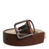 Brown Jute Leather Woven Metal Buckle Belt