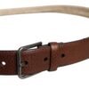 Brown Jute Leather Woven Metal Buckle Belt