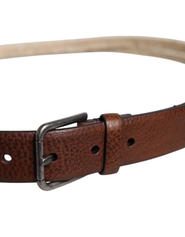 Brown Jute Leather Woven Metal Buckle Belt