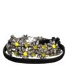 Black Leather Daisy Crystal Embellish Waist Belt