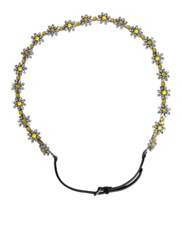 Black Leather Daisy Crystal Embellish Waist Belt