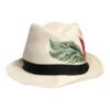 Beige Floral Print Straw Wide Brim Fedora Hat