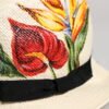 Beige Floral Print Straw Wide Brim Fedora Hat