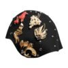 Black Wool Multicolor Embellished Cloche Hat