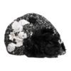 Black Wool White Floral Embellished Cloche Hat