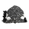Black Wool White Floral Embellished Cloche Hat