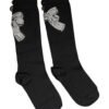 Black Knit Floral Crystal Embellishment Socks
