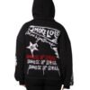 Black Embroidered Full Zip Hooded Jacket