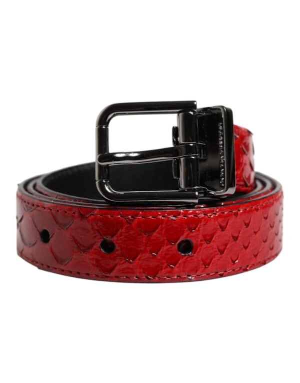 7161614.jpeg Red Exotic Leather Brass Metal Buckle Belt