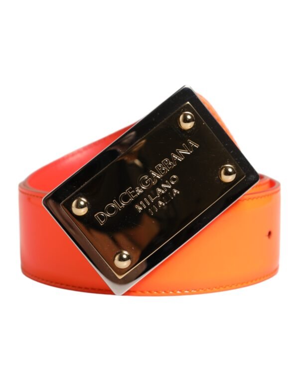 7161648-1.jpeg Orange Gold Tone Metal Logo Buckle Belt