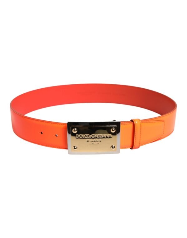 7161649.jpeg Orange Gold Tone Metal Logo Buckle Belt