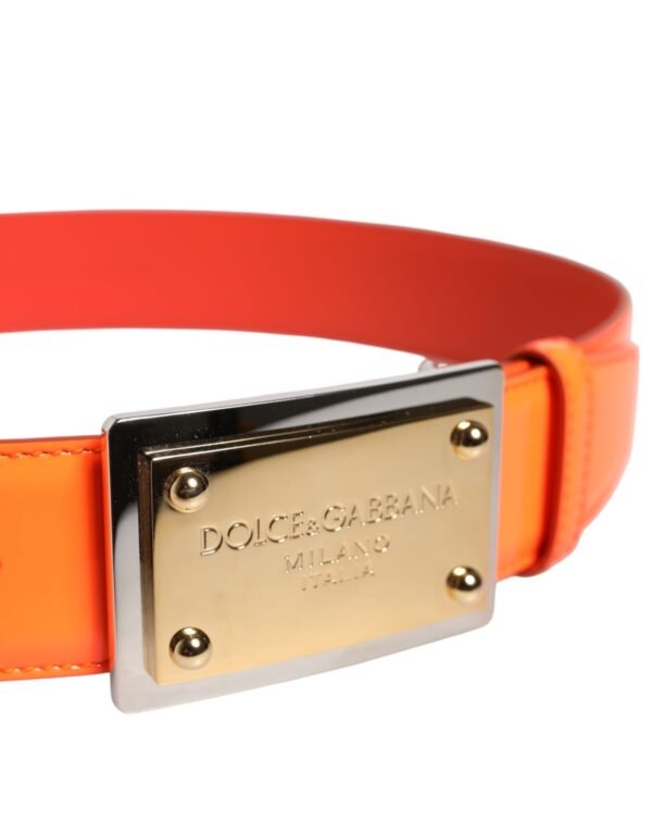 7161650.jpeg Orange Gold Tone Metal Logo Buckle Belt