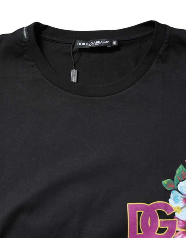 Black Cotton DG Floral Print Crewneck T-shirt