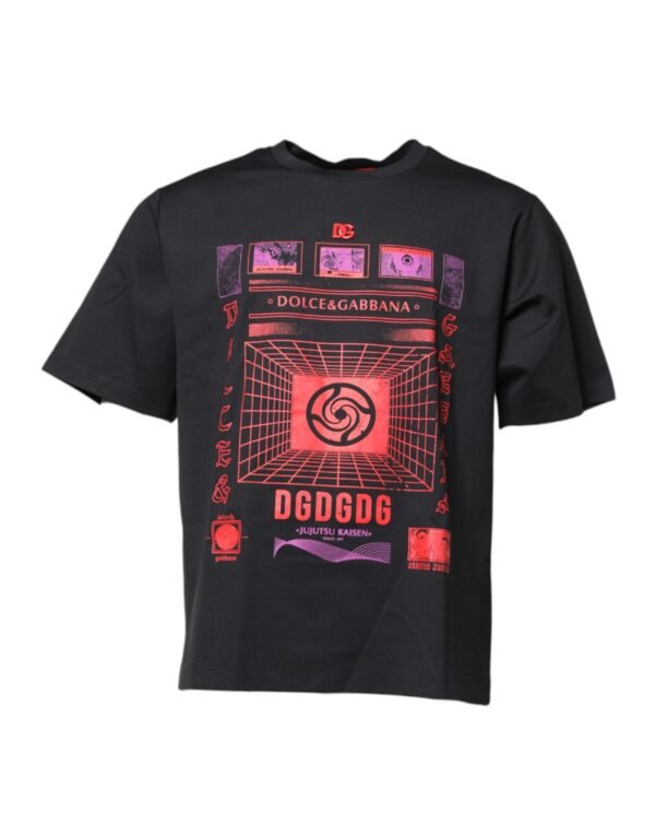 Black Cotton Graphic Print Crew Neck T-shirt