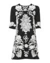 Black Floral Lace Short Sleeves Mini Dress
