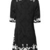 Black Floral Lace Short Sleeves Mini Dress