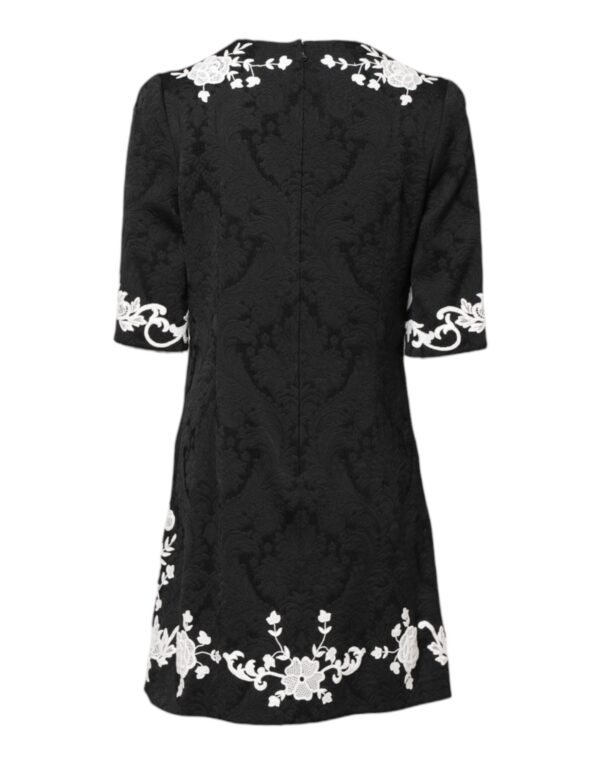 Black Floral Lace Short Sleeves Mini Dress