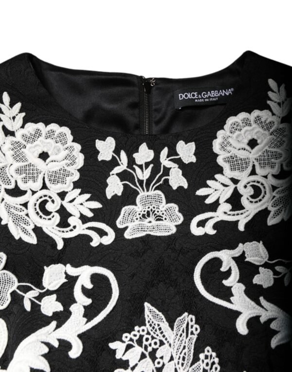Black Floral Lace Short Sleeves Mini Dress