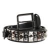 Black Calf Leather Studded Silver Buckle Belt
