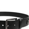 Black Calf Leather Studded Silver Buckle Belt