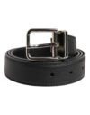 Black Calf Leather Classic Metal Buckle Belt