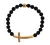 Chic Matte Onyx Bead & CZ Diamond Cross Bracelet