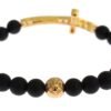Chic Matte Onyx Bead & CZ Diamond Cross Bracelet