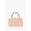 Bamboo Handle Leather Handbag with Clip Clap Closure