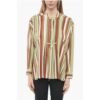 Bayadere Patterned Silk Blend Blouse with Mandarin Collar