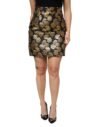 Black Gold Floral Print Jacquard Mini Skirt