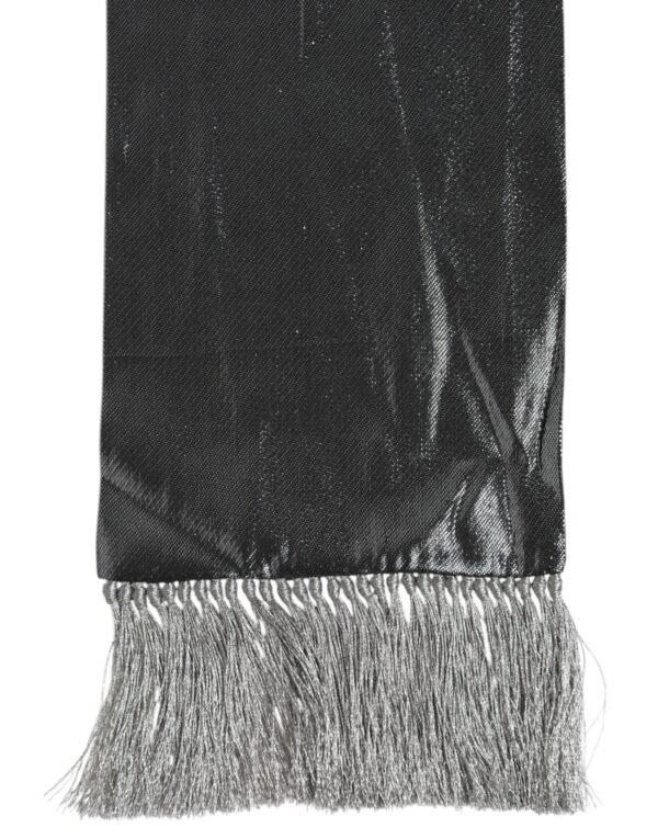 Metallic Gray Silk Fringes Foulard Scarf