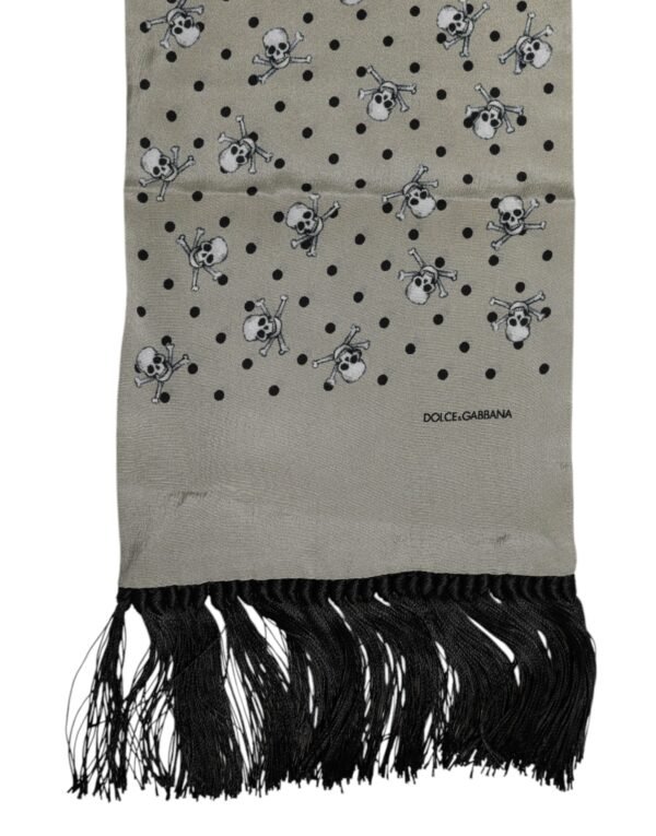 Gray Skulls Silk Fringes Men Foulard Scarf