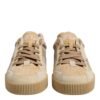 Beige Leather Low Top Lace Up Sneakers Shoes