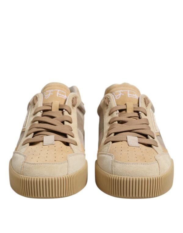 Beige Leather Low Top Lace Up Sneakers Shoes